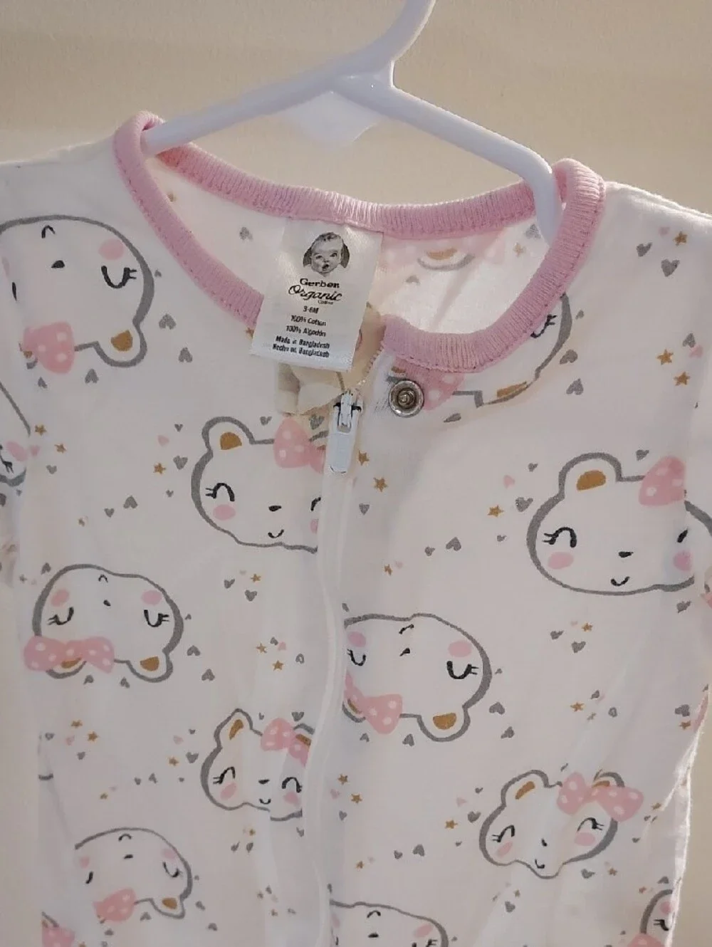 Pink Polka Dot Bear Sleep and Play One-Piece for Babies